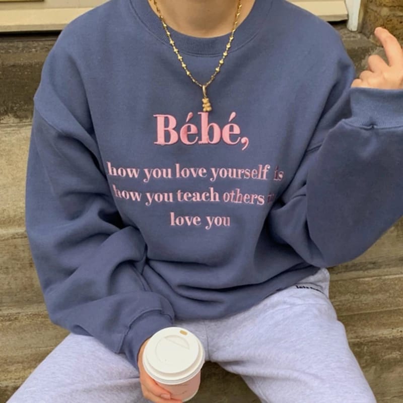 COD | Bebe Love Your Self Sweater Fleece Tebal Premium Outerwear Crewneck OOTD Remaja Wanita Korean Style