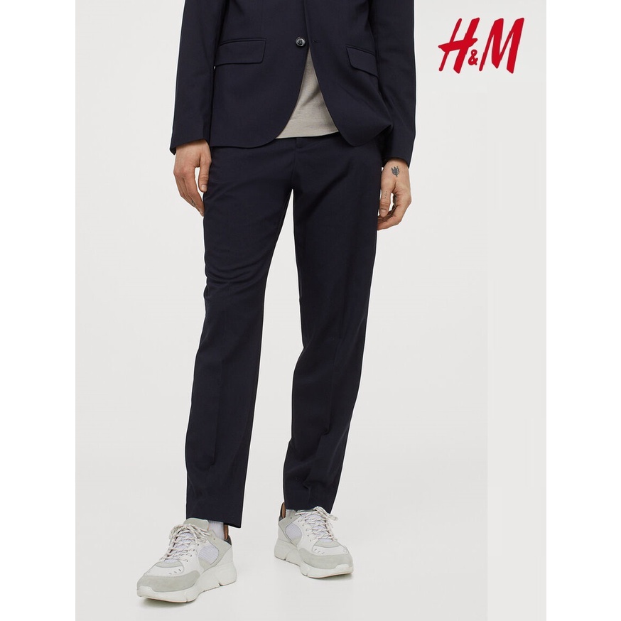 H&amp;M Celana Panjang Regular Fit Navy Dark Blue Trousers Jas Formal Bahan Original HnM