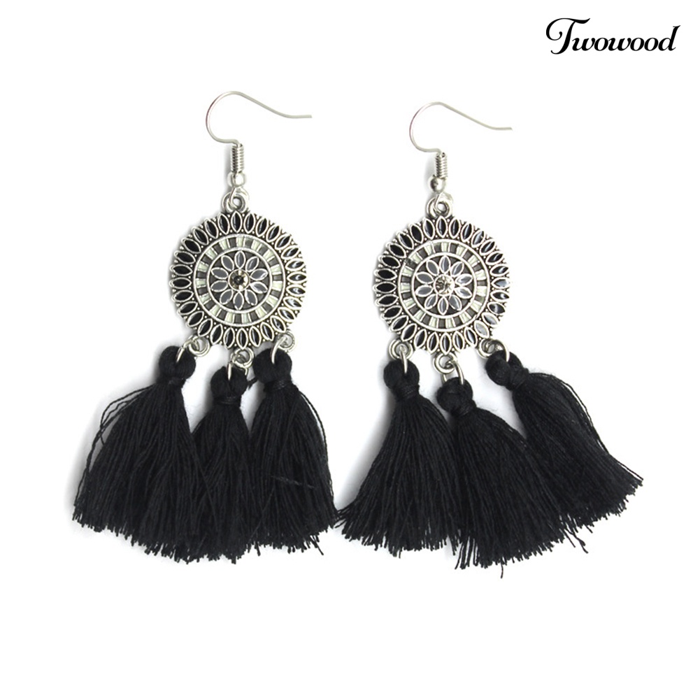 Twowood Boho Bunga Matahari Rumbai Panjang Menjuntai Statement Earrings Ear Hook Wanita Perhiasan