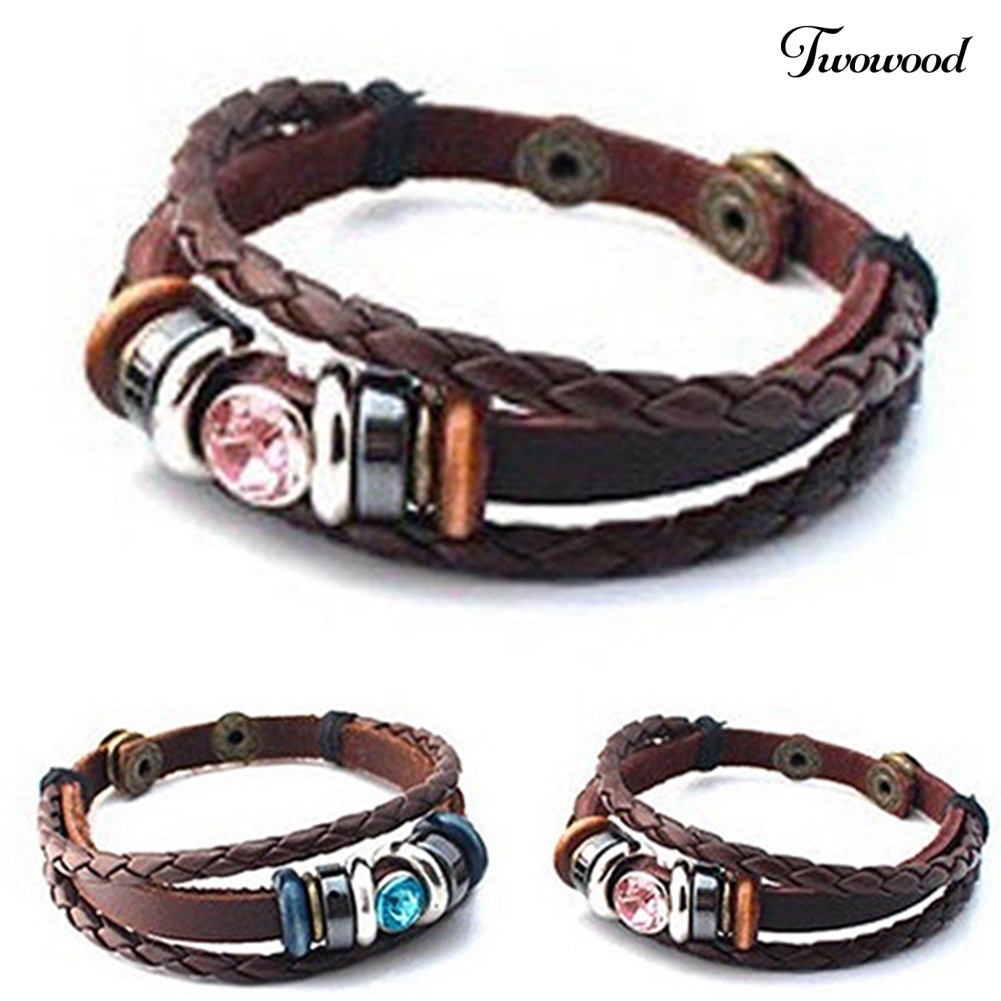 Twowood Wanita Pasangan Kekasih Multilayer Berlian Imitasi Kancing Plastik Gelang Bangle Jewerly