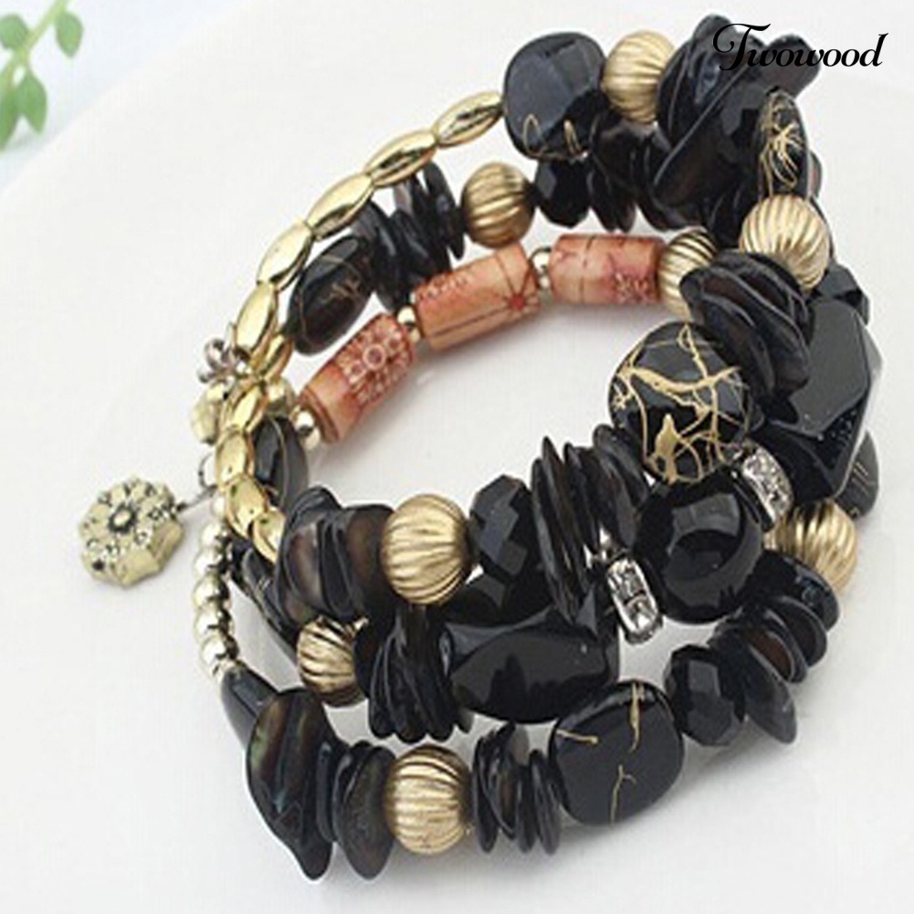 Twowood Women's Fashion Bohemian Multilayer Alloy Resin Beads Gelang Dekorasi Hadiah