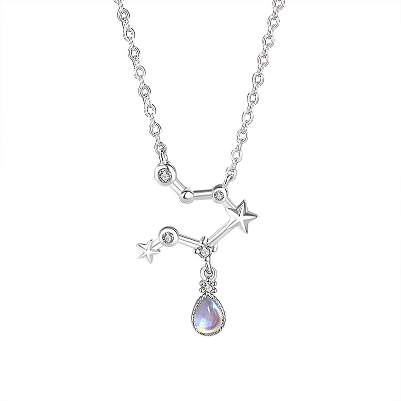 Sterling Silver Polaris Kalung Perempuan Moonstone Klavikula Rantai Niche Cahaya Mewah Temperamen ins Influencer Tears Necklace