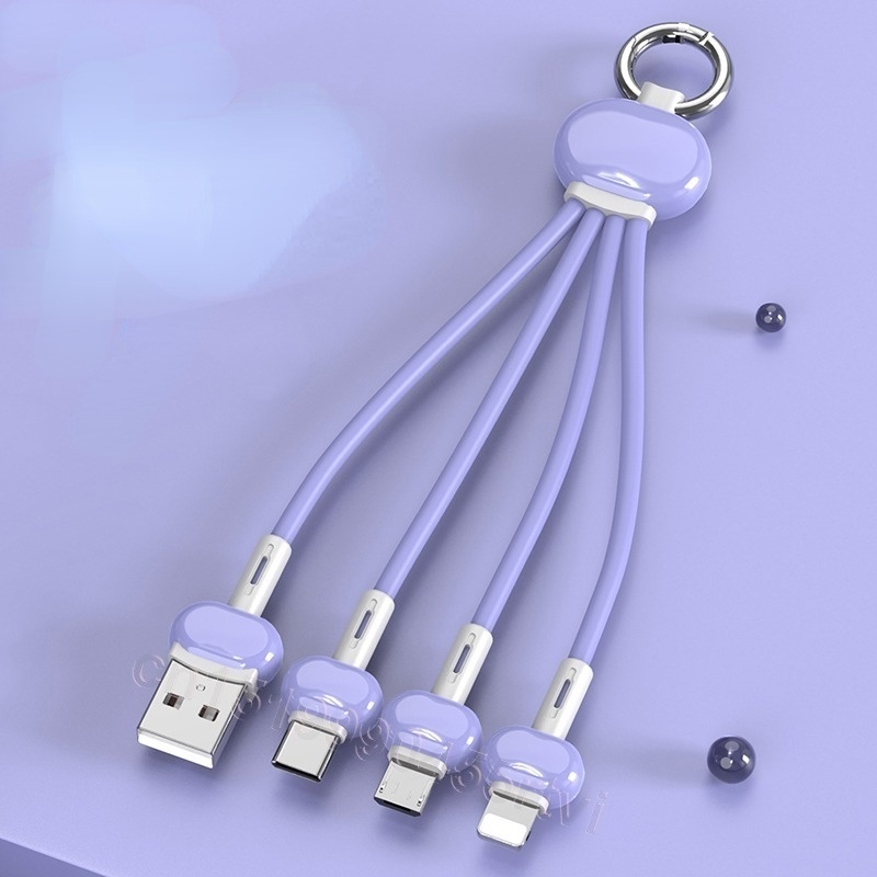 Kabel Data Gantungan Kunci Three In One Cocok Untuk IPhone Android Type-cUSB Fast Charging Cable Kabel Data Liontin Tas Portable