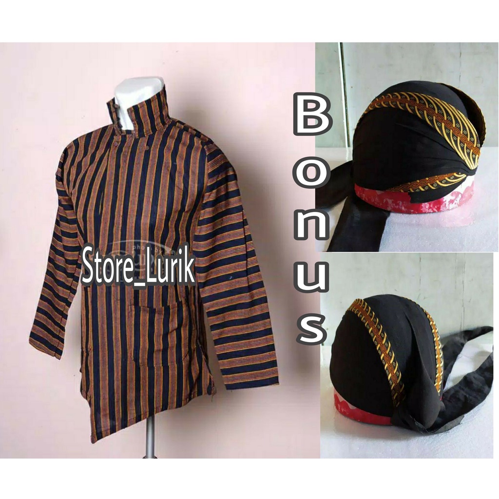 Lurik kebaya wanita Baju Surjan Lurik Jawa Pria Bonus Blangkon Jogja Kuning  /  Koko Jawa  /  Adat J