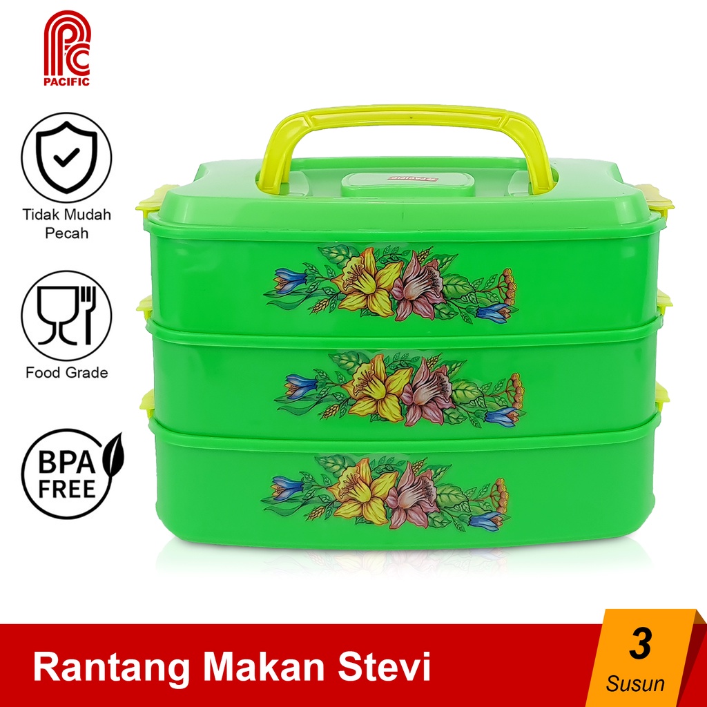 Pacific Rantang Stevi Plastik 3 Susun Tempat Makan Food Storage Wadah Serbaguna Pac-Rts-003