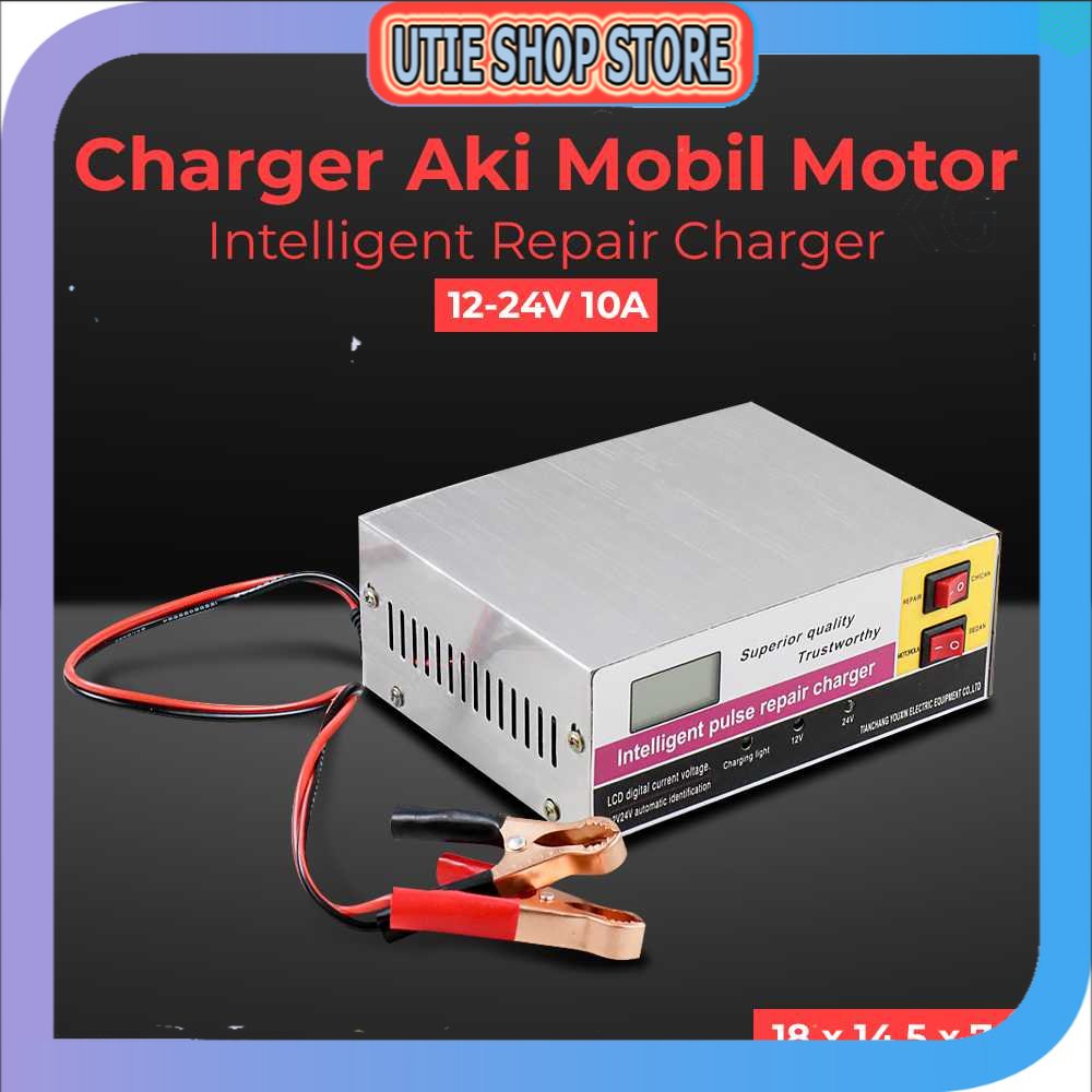 UTIE STORE - Smart Repair Charger Aki Mobil Motor 12-24V 10A LCD - YX1224-3