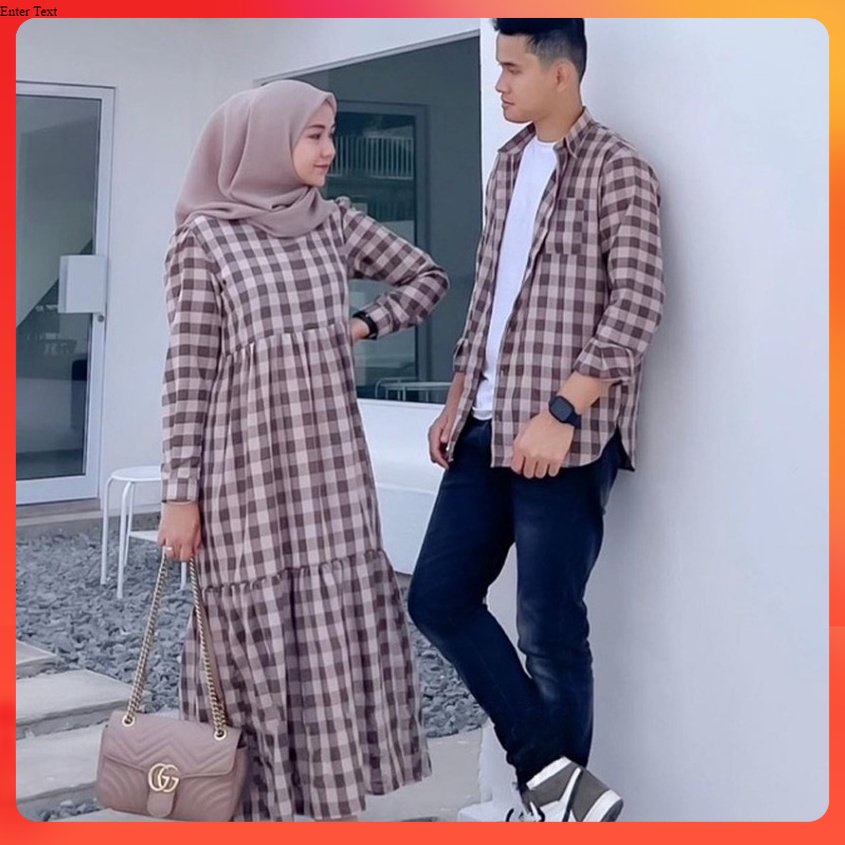 Raya Couple Gamis Set Kemeja Setelan Baju Pasangan Muslim CP Katun Kotak Premium ⭐️ Fashion Dress OO