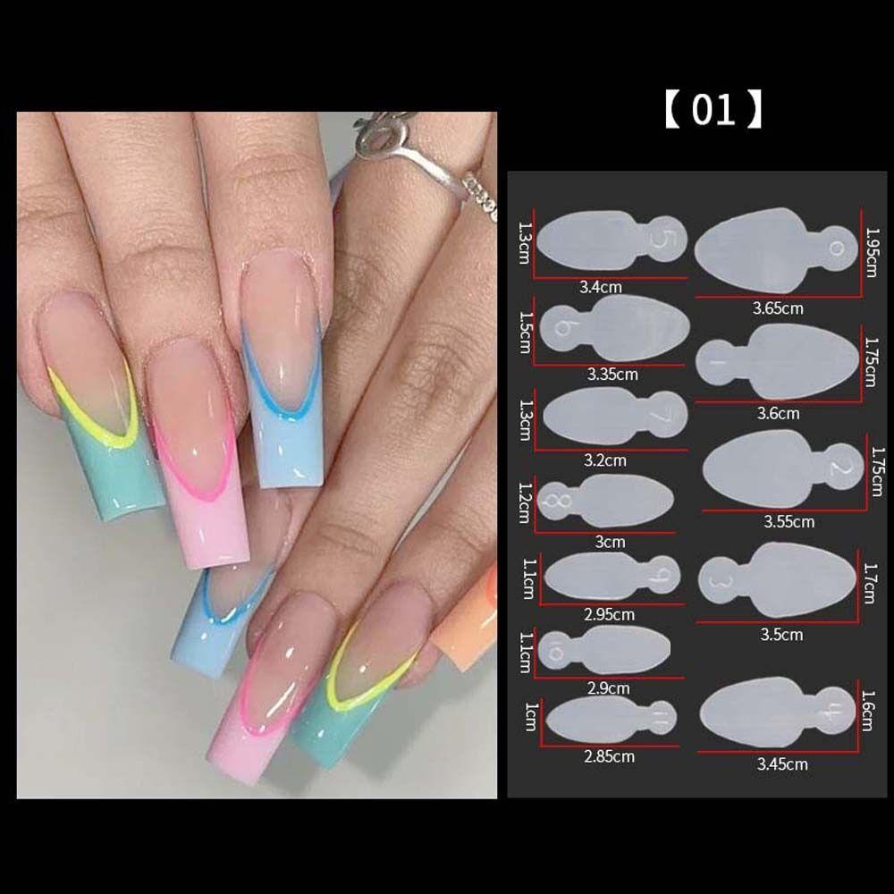 Mxbeauty Kuku Cetakan Stiker Wanita 12Pcs Tips Palsu Poli Dekorasi Kuku Garis Perancis Kuku Decals Paku Bentuk Ekstensi Gel Ekstensi Nail Mold