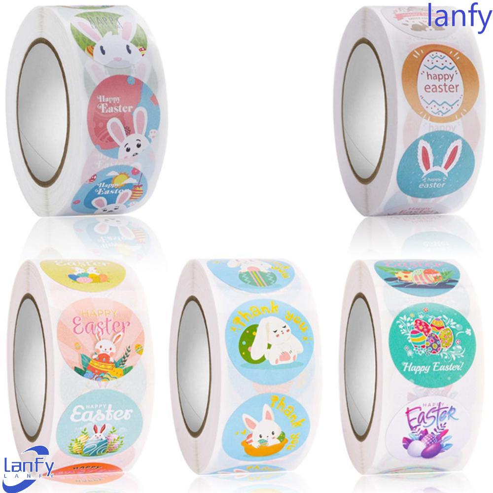 Lanfy Stiker Paskah 500pcs/roll Kartun Amplop Seal Dekorasi Happy Rabbit, Easter Egg Pattern Wrapping Sticker Box Tag