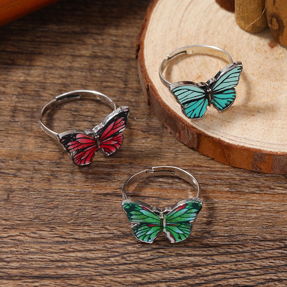 3pcs Butterfly Finger Ring Set Simple Cute Multicolor Enamel Adjustable Open Rings Untuk Wanita Hadiah Pesta Ulang Tahun