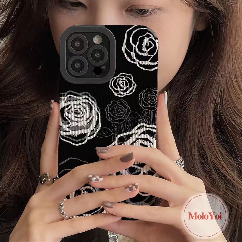 IPHONE Casing Ponsel Bunga Mawar Retro Merek Trendi Kompatibel Untuk Iphone11 12 13 14 Pro MAX 7Plus 8Plus 78 Plus X XR XS MAX Shockproof Mewah Tekstur Kulit Silicon Lembut Tpu Cover