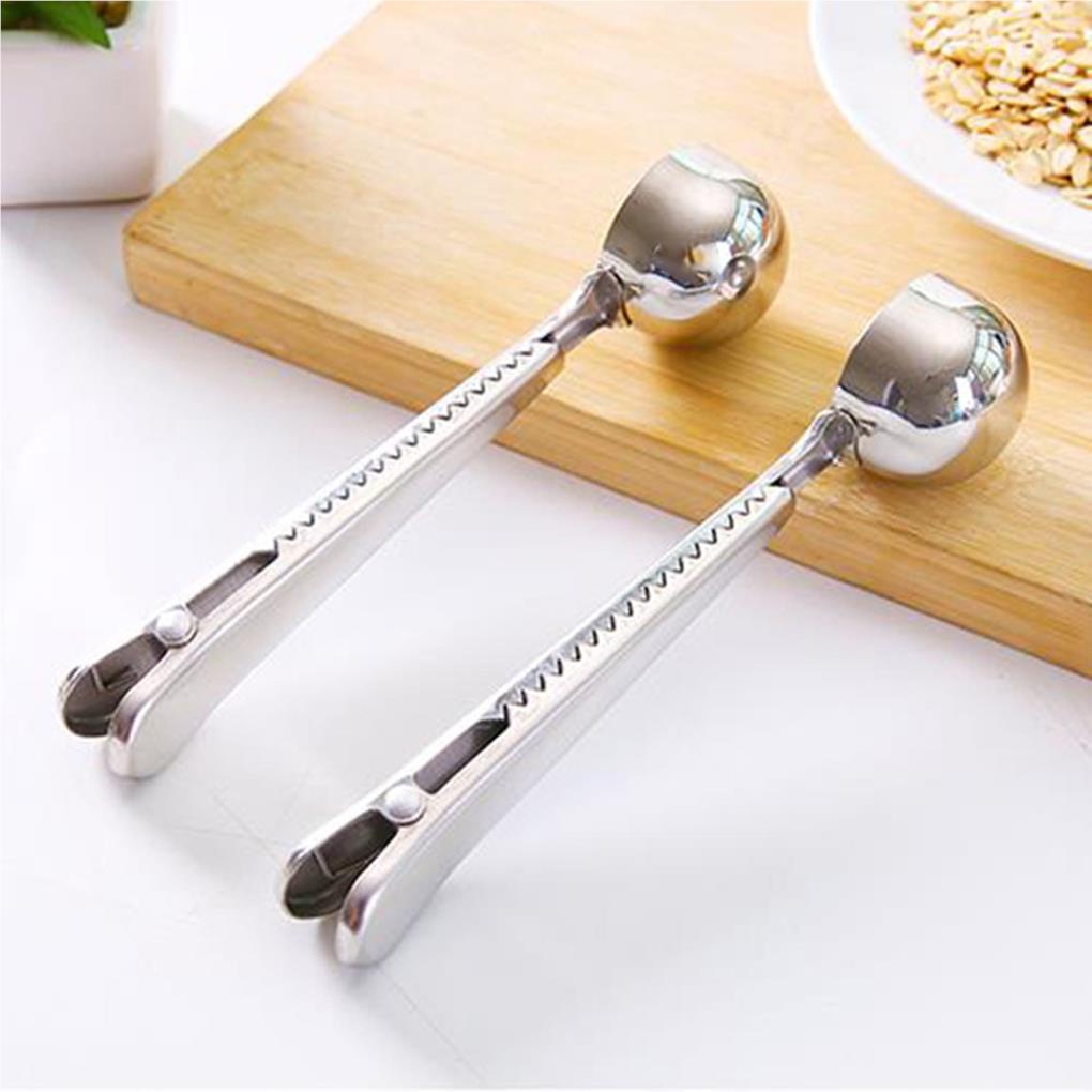 Sendok Kopi Multifungsi Stainless Steel Perlengkapan Dapur Sendok Dengan Seal Klip Coffee Measuring Spoon