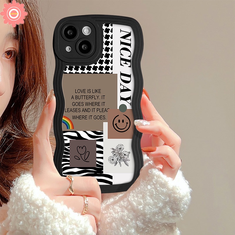 Case Smiley Pola Penyambungan Berlian Houndstooth Untuk Realme C53 C33 C55 C35 C30 C25 C25s 5 5s 8i 10 5i 8Pro C15 C12 C20 C11 C21Y 9i 7 7i 6i 8 9 Pro+ C25Y C3 Wavy Edge Soft Cover