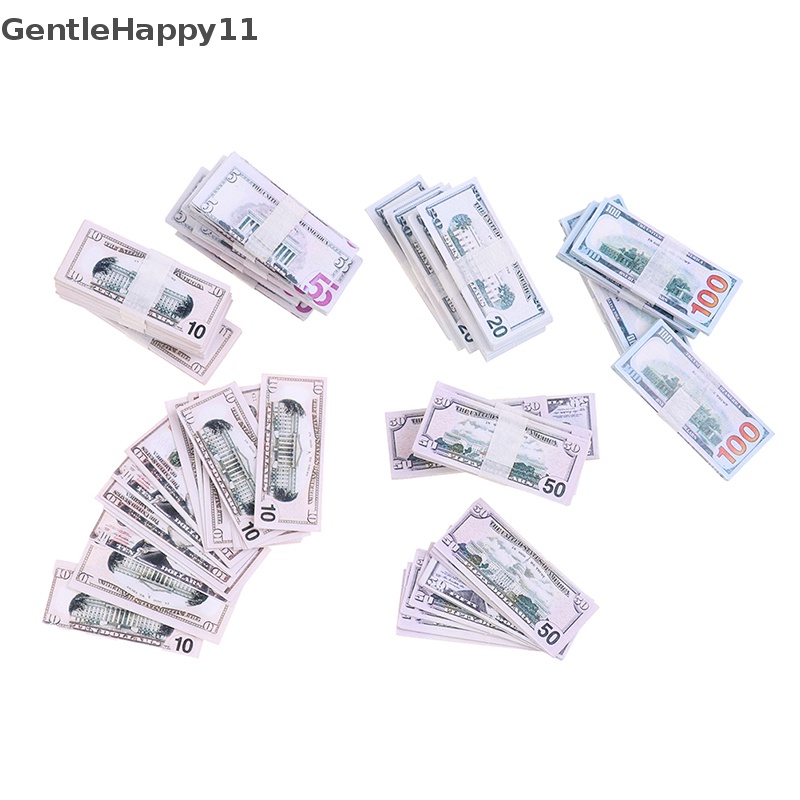 Gentlehappy 100Pcs/set 1: 12rumah Boneka5/10,20,50,100 Uang Kertas Dollar Model Decor id