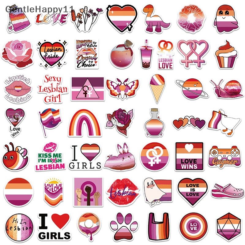 Gentlehappy 50PCS Lesbian Colorful Rain Stiker DIY Laptop Bagasi Skateboard Decals id