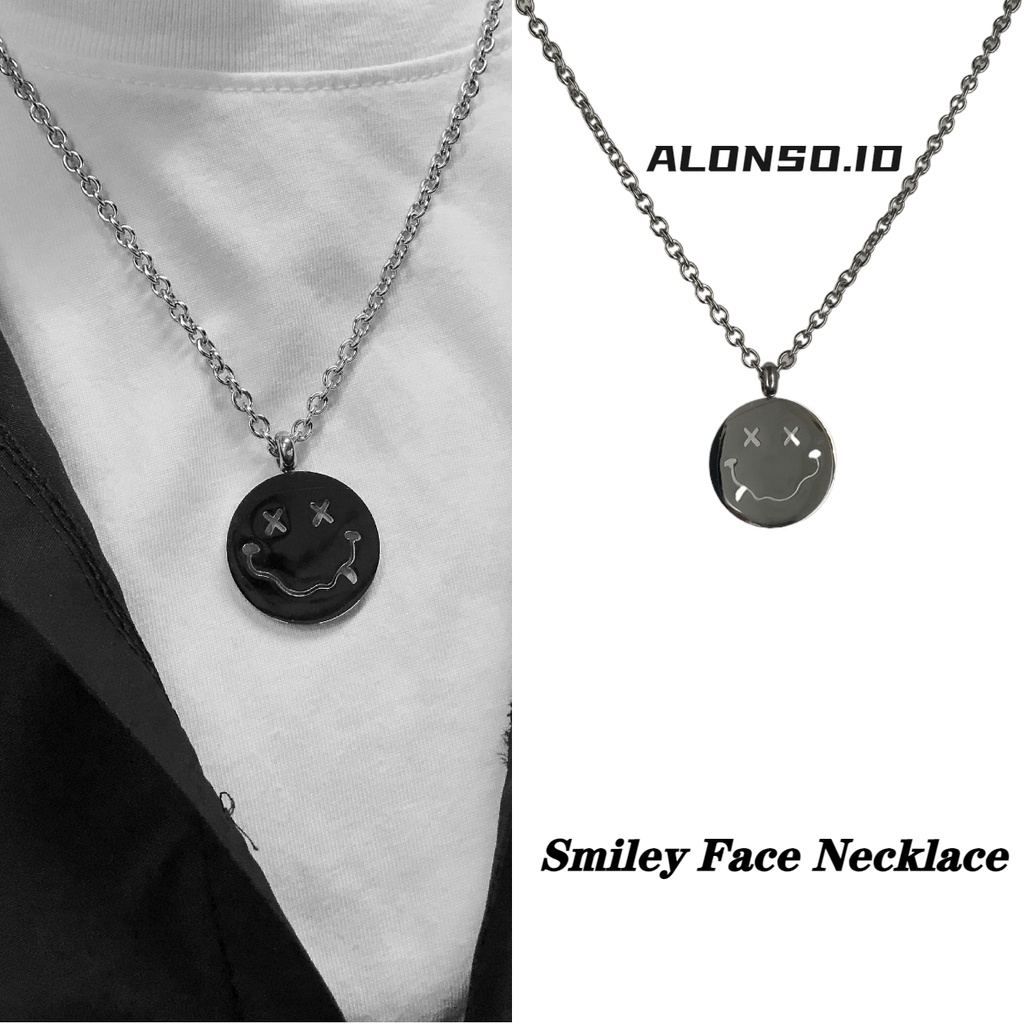 Kalung Smiley Face Aksesoris Kepribadian Tren Fashion Hip Hop Harajuku Simple