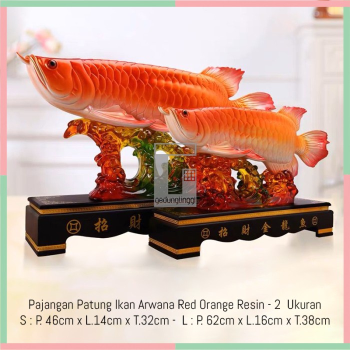 Patung Pajangan Hiasan Ikan Arwana Arowana Golden Silver Red Supered Gold Albino Kuning Hb Pino Blue Base Bluebase Mata Merah Jardini Jardin Crossback Brazil Banjar Hadiah Kado Fengshui Fengsui Feng Shui Rejeki Hoki Meja Kantor Batu Resin Baby Besar Jumbo