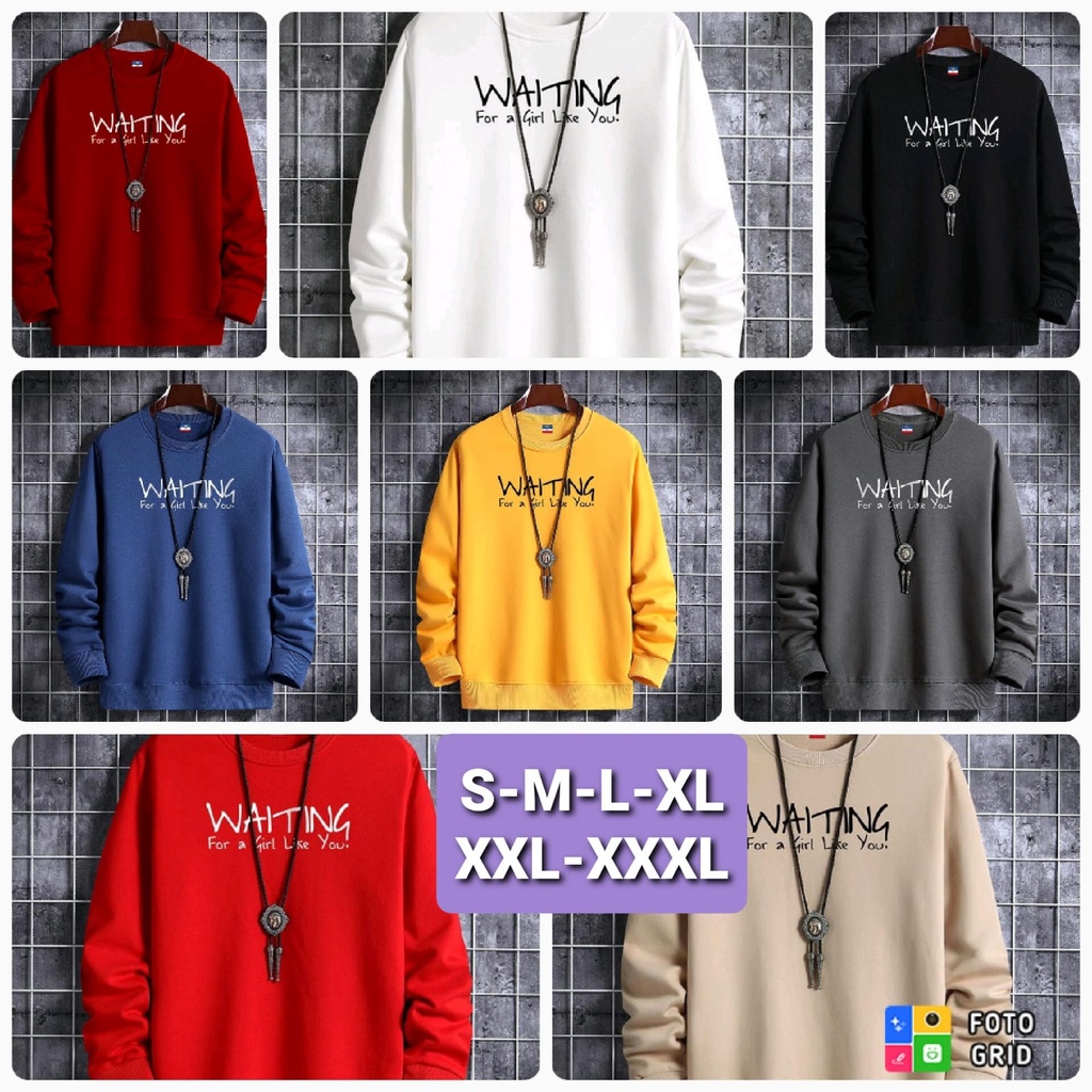 COD/DS2/ KAOS PRIA LENGAN PANJANG WAITING TSHIRT PRIA BAHAN BABYTERRY SWEATER SHIRT PRIA BAJU PRIA LENGAN PANJANG
