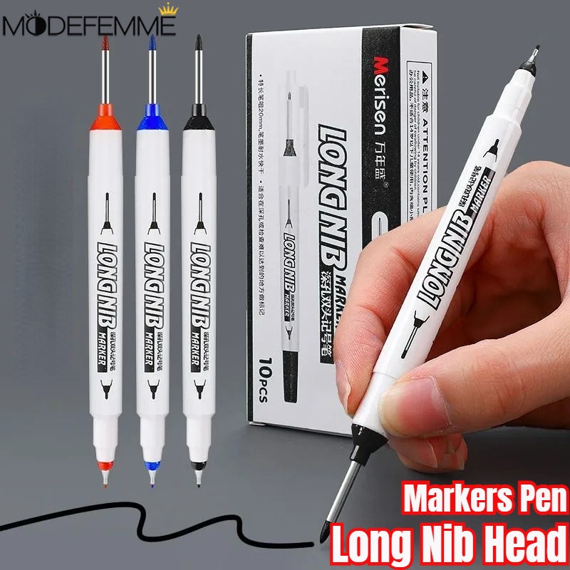 [Unggulan] Double Headed Deep Hole Marker Pen 20mm Penanda Nib Panjang Cepat Kering Metal Perforating Pen Alat Tulisan Tahan Air Kamar Mandi Woodworking Penanda Konstruksi