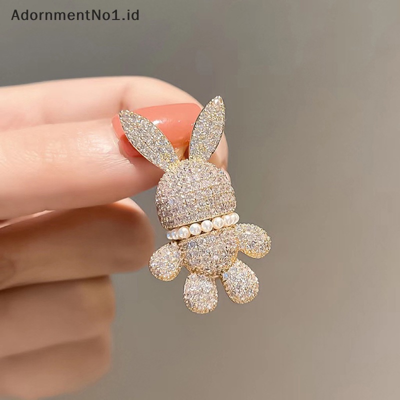 [AdornmentNo1] Mode Baru Kelinci Bros Kristal Berlian Imitasi Mutiara Hewan Lapel Pin Untuk Wanita Jas Mantel Lencana Aksesoris Bros Hadiah [ID]