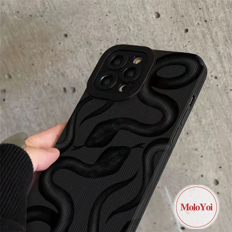 IPHONE Casing Tahan Guncangan Ular Raja Hitam Tekstur Kulit Mewah Kompatibel Untuk Iphone11 Pro Max12 14 13 Pro MAX 7Plus XR XS X Max7 8 Plus Silikon Lembut Phone Cover