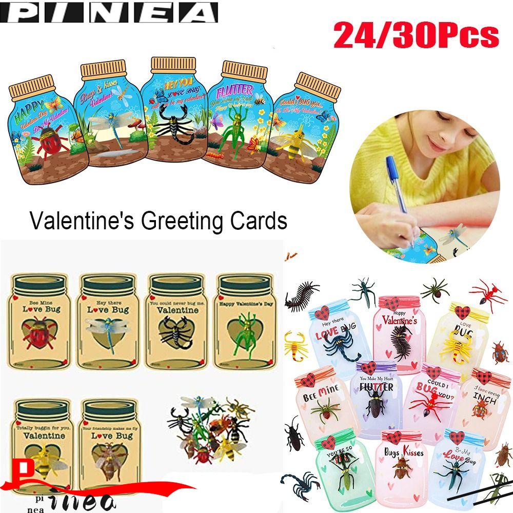 Nanas 24/30PCS Kartu Ucapan Valentine Favor Mainan Best Wishes Birthday Valentine Day with Insect