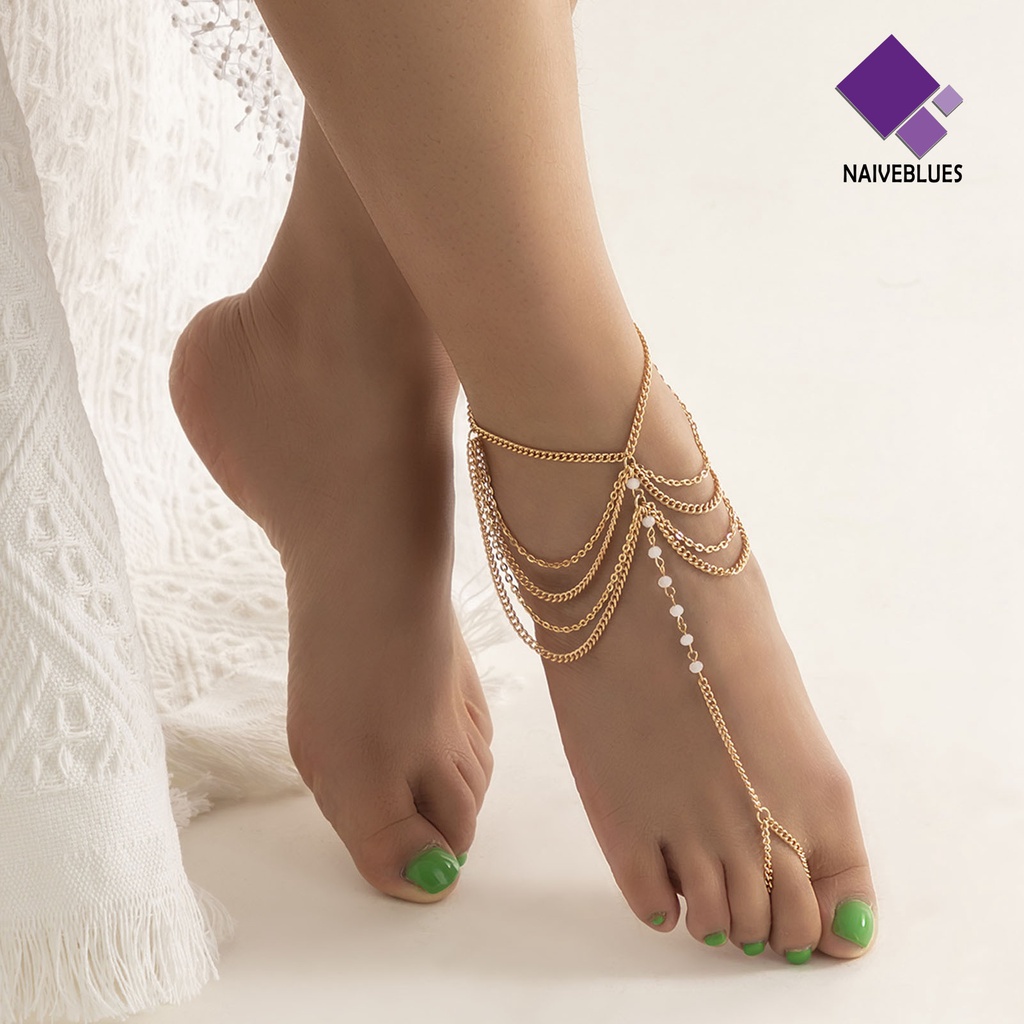 &lt; Naiveblues &gt; Set Cincin Kaki Gelang Kaki Wanita Rantai Kristal Imitasi Multi Lapisan Set Hadiah