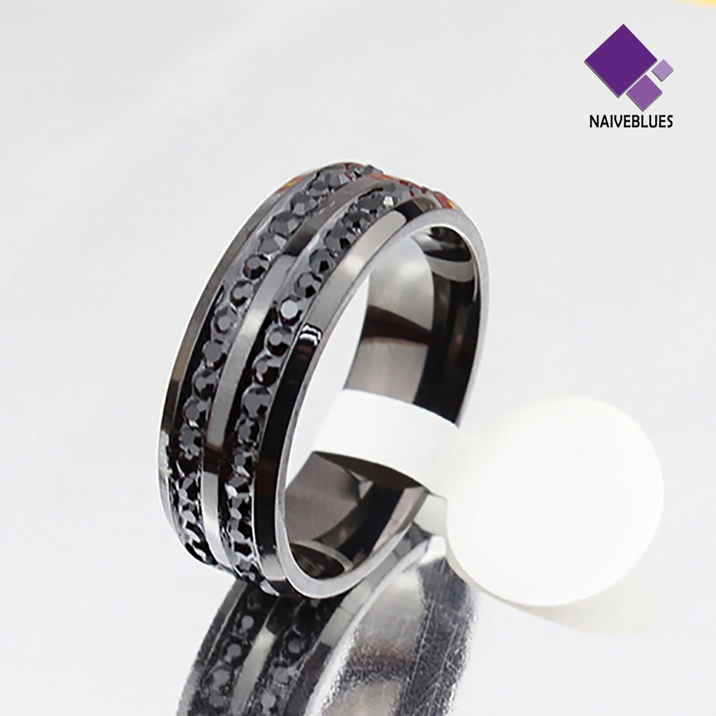 &lt; Naiveblues &gt; Band Cincin Berlian Imitasi Dekorasi Perhiasan Hadiah Stainless Steel Pria Wanita Band Ring Untuk