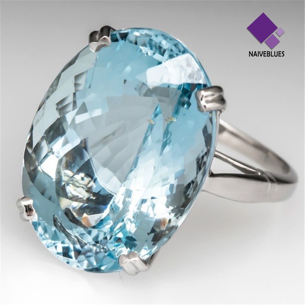 &lt; Naiveblues &gt; Glitter Oval Potongan Berlian Imitasi Bertatahkan Cincin Pengantin Pernikahan Pertunangan Hadiah