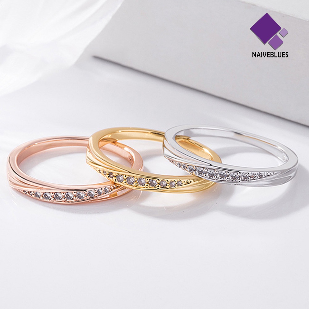 &lt; Naiveblues &gt; Bulat Cubic Zirconia Hias Wanita Pernikahan Pertunangan Jari Cincin Hadiah