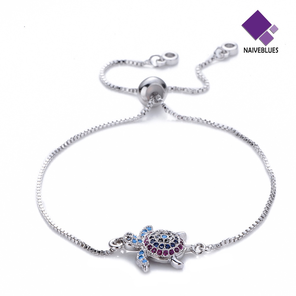 &lt; Naiveblues &gt; Gelang Kura-Kura Adjustable Shiny Colorful Rhinestones Sparkling Geometric Decorative Women Girls Turtle