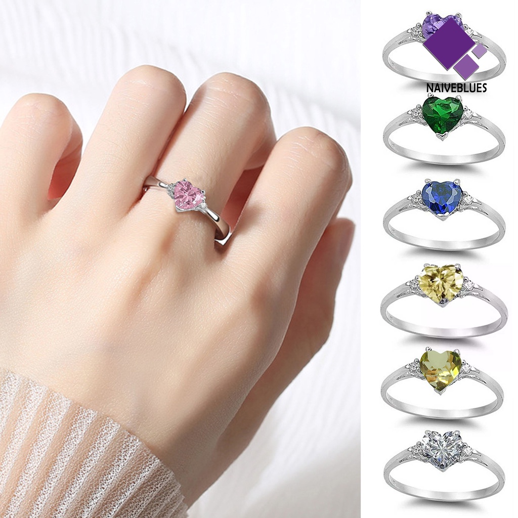 &lt; Naiveblues &gt; Wanita Cincin Shiny Cubic Zirconia Hias Temperamen Geometris Terang Dekorasi Emerald Janji Cincin Perhiasan