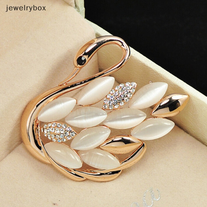 [jewelrybox] Trendy Elegan Motif Angsa Berlian Imitasi Bros Pin Kristal Bros Pin Klip Butik