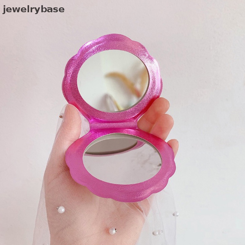 [jewelrybase] Cermin Kosmetik Ringkas Bentuk Kerang Laut Kulit PU Dua Sisi Makeup Magnifier Butik