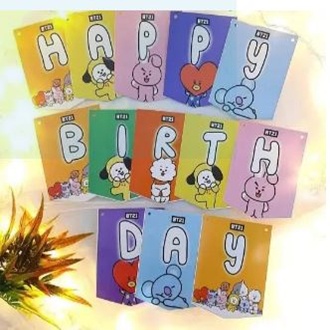 Banner Happy birthday Karakter BT21 / Banner Ulang Tahun Karakter BT21 / BTS