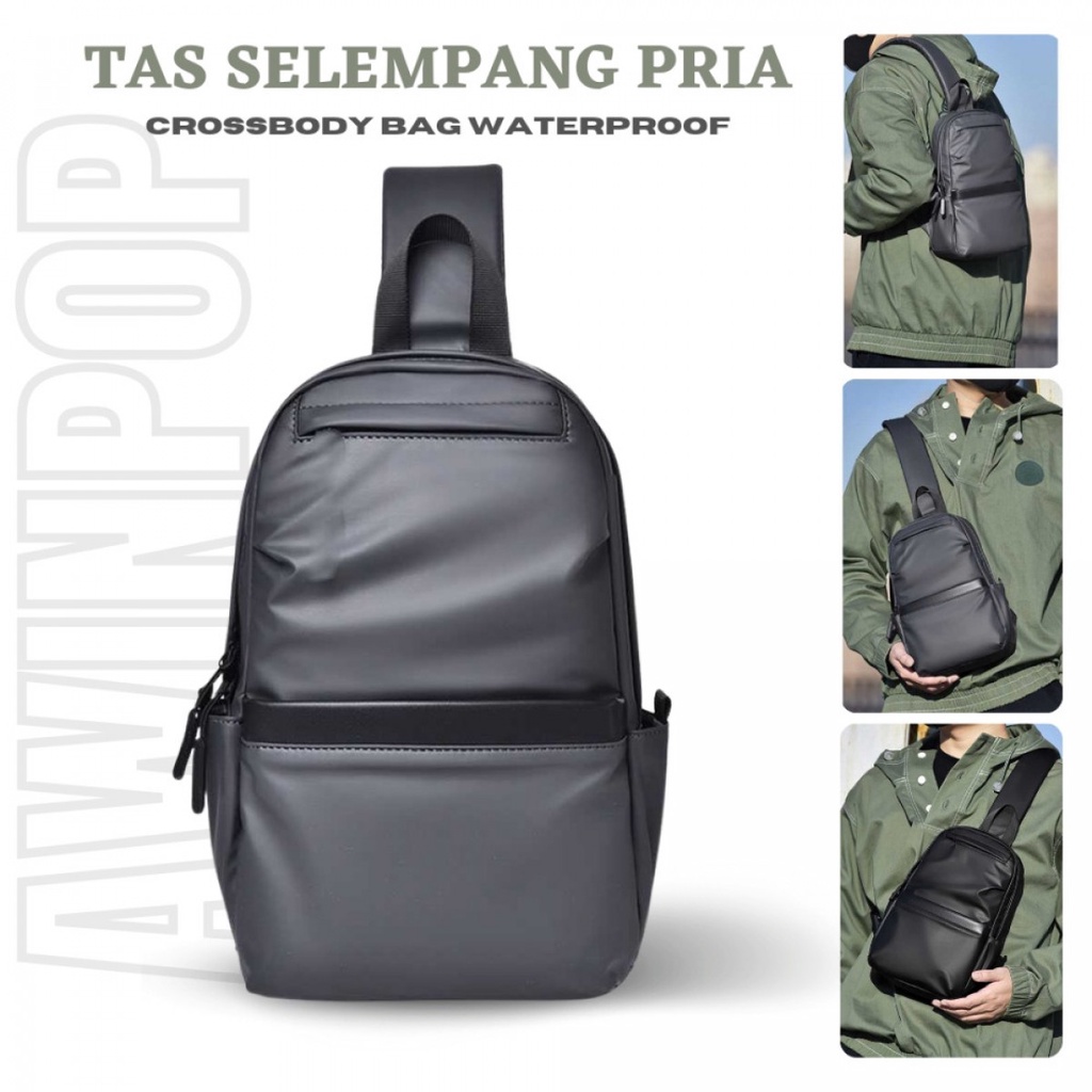 AWINPOP tas selempang pria original crossbody bag waterproof 30cm