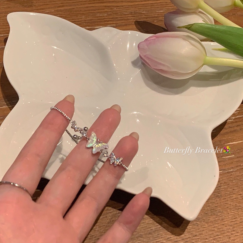 Gelang Kupu-Kupu Berlian Mewah Vintage Manis Gelang Kupu-Kupu Perak Modis Untuk Wanita
