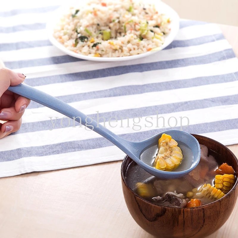 Sendok Nasi Jerami Gandum Gagang Panjang Bubur Sendok Sup Peralatan Makan Sendok Perlengkapan Dapur Alat Masak