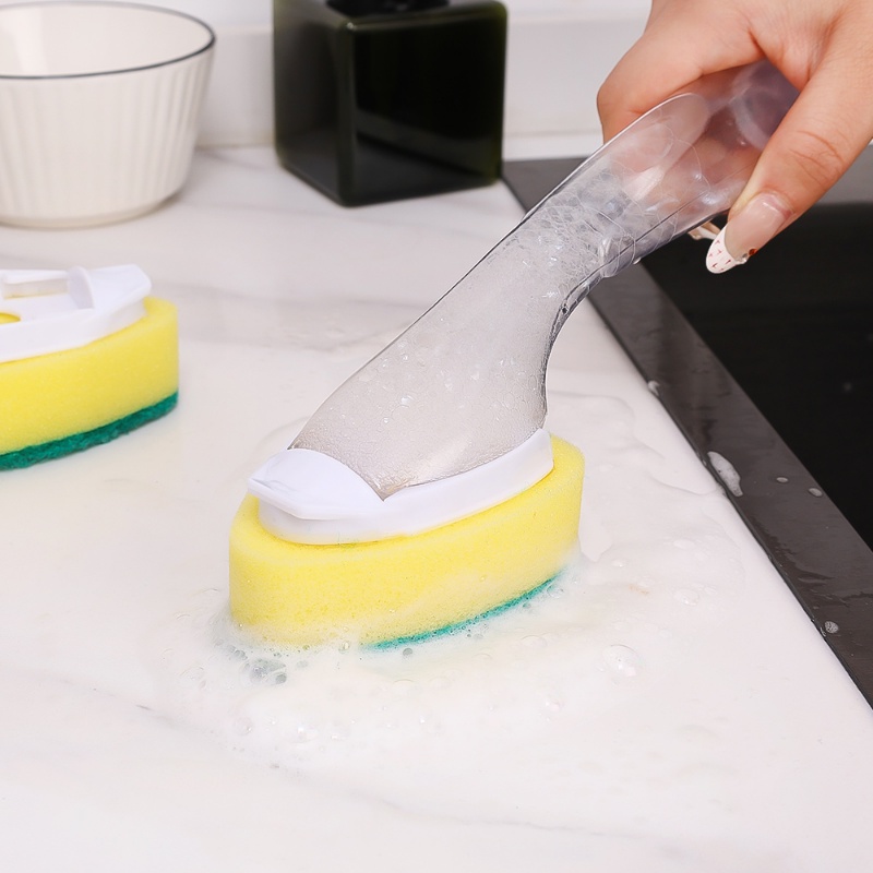 Sikat Pembersih Yang Dapat Diganti Dengan Cairan Refill/Gagang Scouring Pad Sponge Brush Alat Cuci Piring