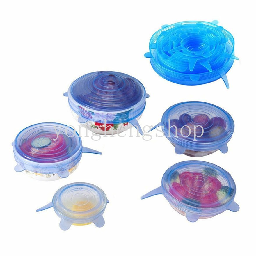 6 Pcs/set Elastis Silikon Penutup Makanan Peregangan Seal Cling Bungkus Wadah Mangkuk Tutup Tahan Lama Reusable Buah Makanan Fresh-keeping Covers Aksesoris Dapur