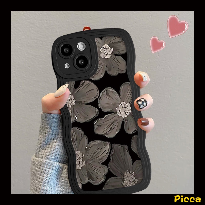 Fashion Lukisan Cat Minyak Seni Floral Phone Case Kompatibel Untuk iPhone 7plus14 11 13 12 Pro Max 8Plus X XR XS Max7 8 6s 6 14 Plus SE 2020 Bunga Segar Bergelombang Tepi Lembut Tpu Cover