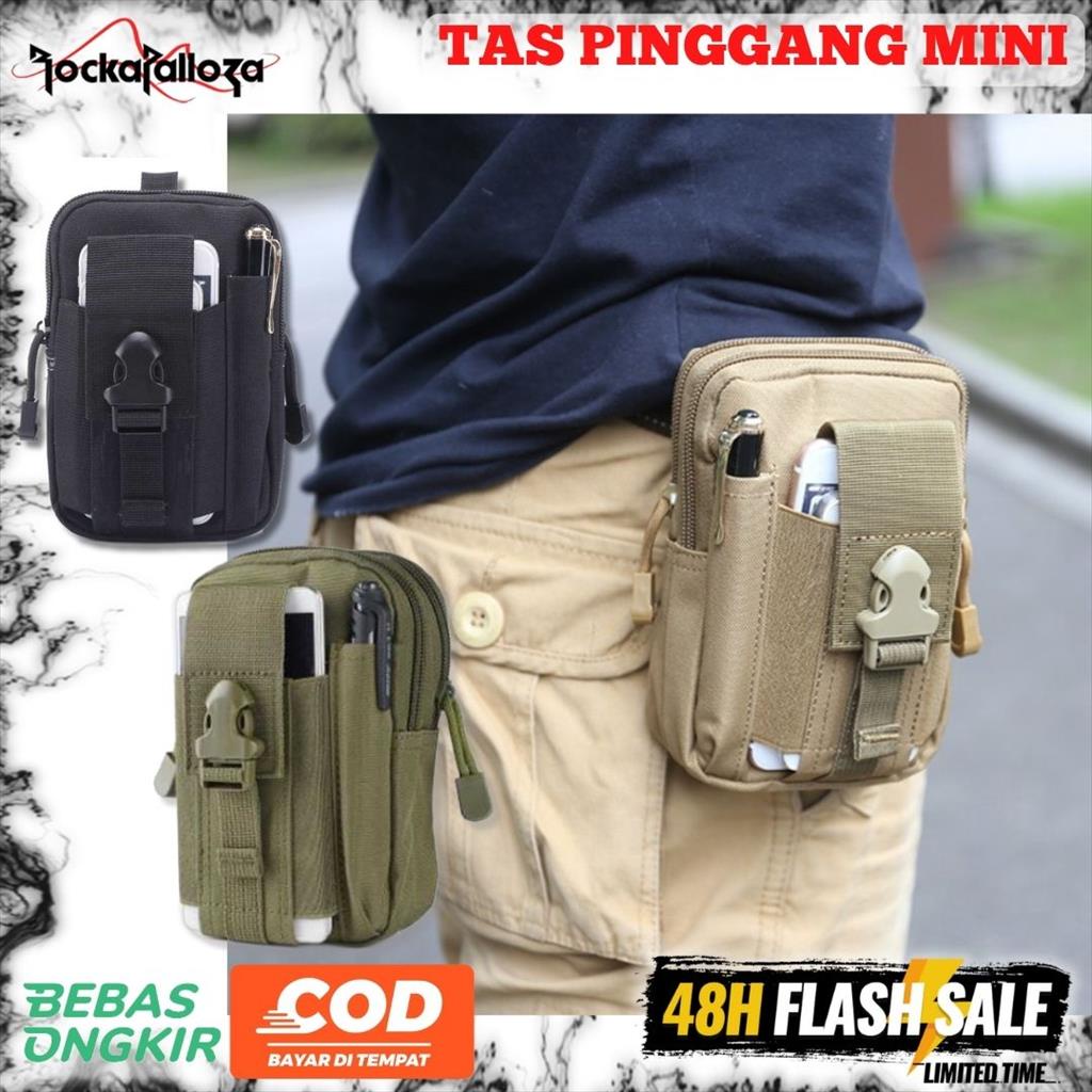 Tas Pinggang Pria Mini Tactical Waistbag  Army Look Molle System Outdoor Airsoft