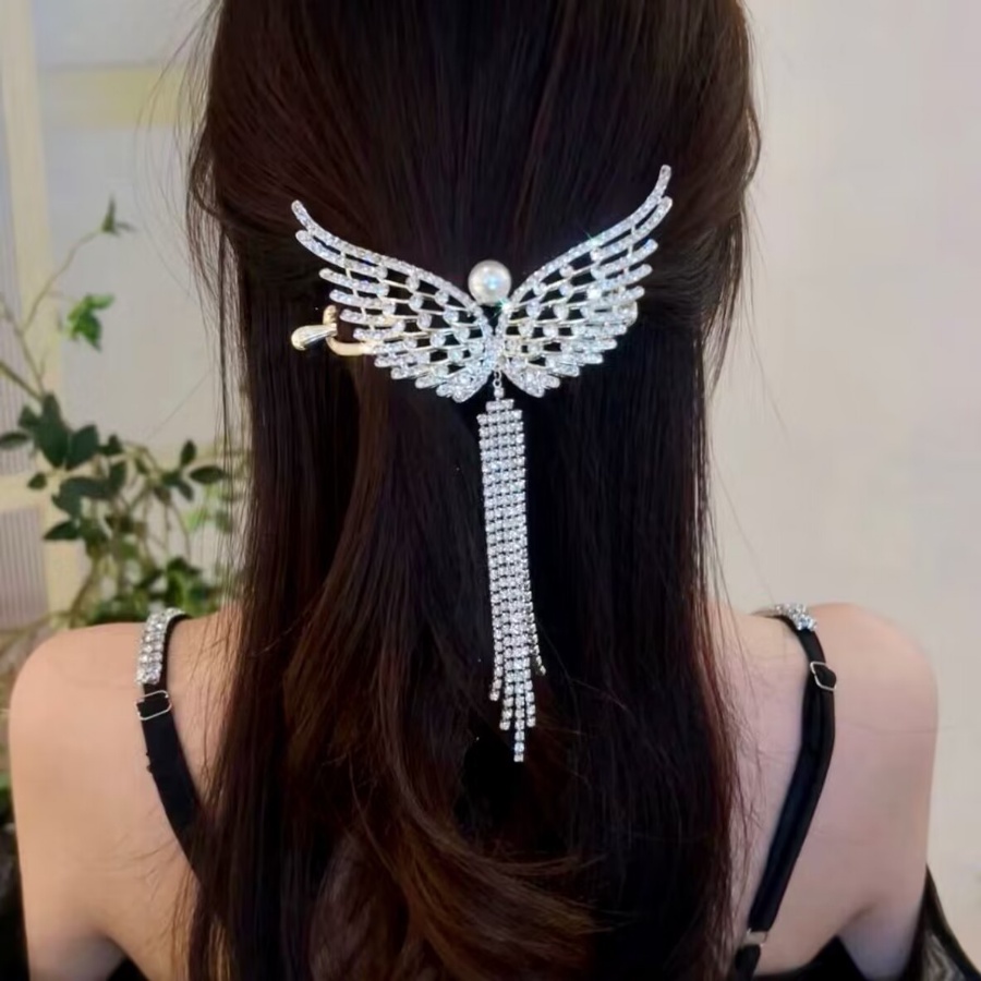 Korea Penuh Berlian Rumbai Rambut Klip Kristal Pir Sayap Jepit Rambut Twist Clamp Woman Hair Accessories