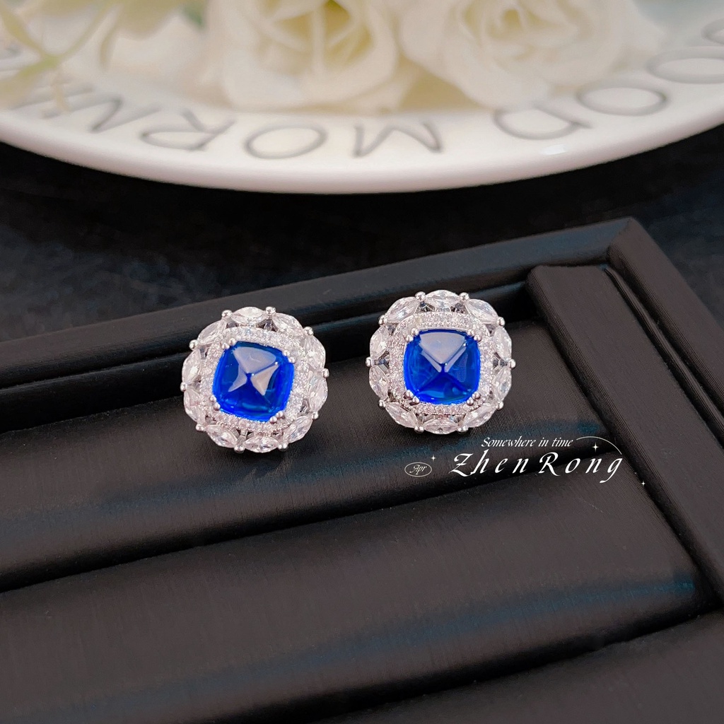 Goldkingdom Fashion Perhiasan Aksesoris Ready Stock Mewah Potong Warna-Warni Jas Ruby Anting Liontin Royal Blue Emerald Ring Female