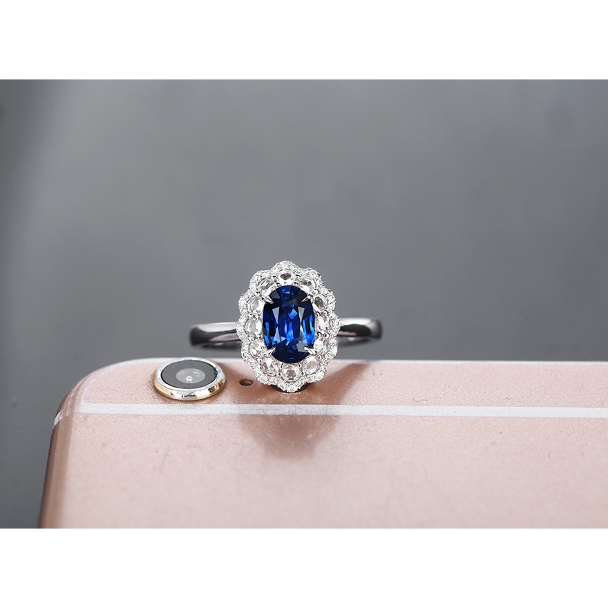 Goldkingdom Aksesoris Perhiasan Fashion Ready Stock Royal Cincin Permata Biru Klasik Burung Merpati Telur Dua Lapis Full-Diamond Zircon