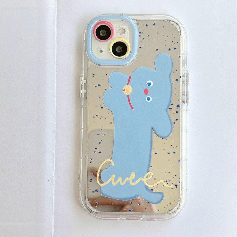 【Ice Cream Mirror】Soft Case IPhone 11 12 13 14 Pro Max Women's Gift Cute Blue Pet Puggy Dog Clear Phone Case Make up