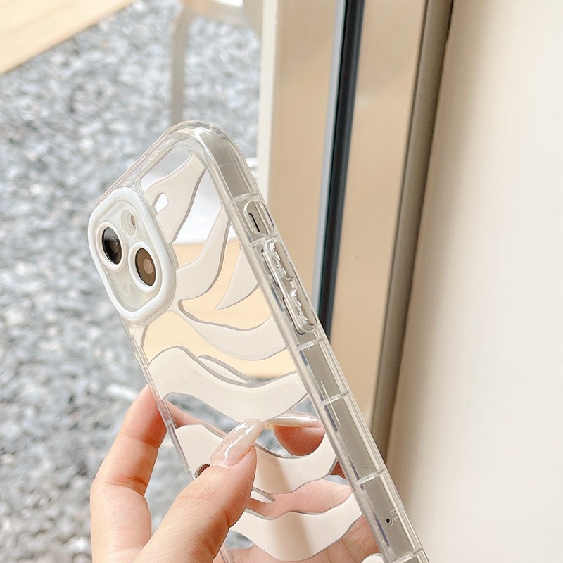 【Ice Cream Mirror】Air Bag Pretty Zebra-stripe Silver Soft Case IPhone 11 12 13 14 Pro Max Women's Gift Cute Phone Case Make Up