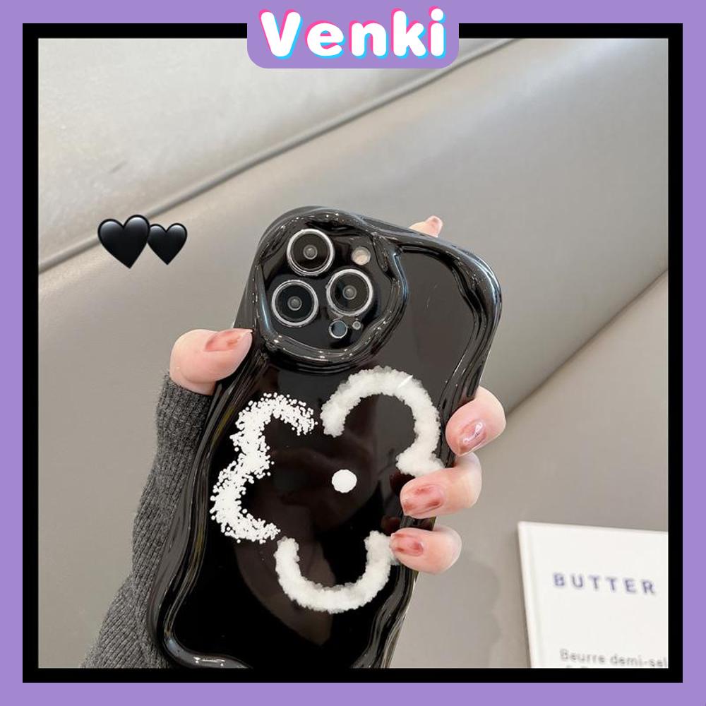 VENKI - For iPhone 11 Phone Case Curved Edge Wave Case Glossy Black TPU Airbag Shockproof Camera Case Sketch Flower Emoji Compatible with iPhone 14 13 Pro max 12 Pro Max xr xs max