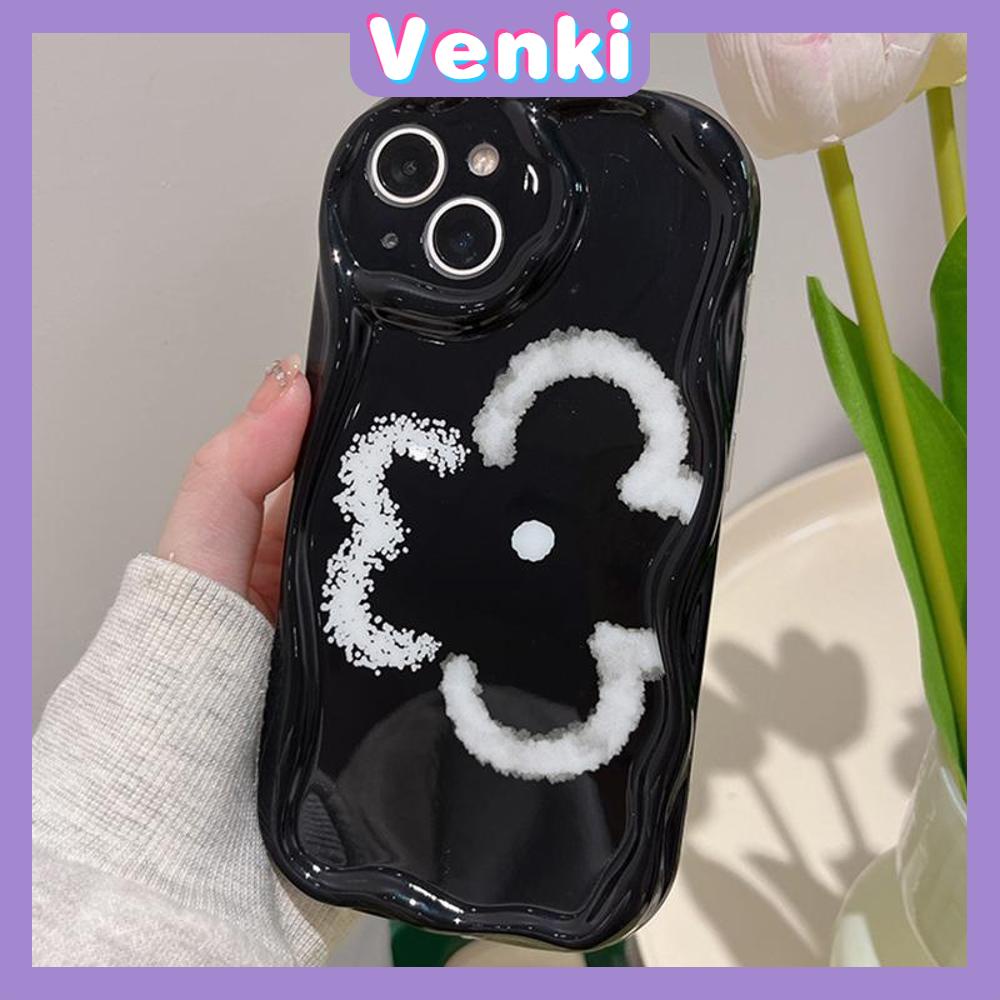 VENKI - For iPhone 11 Phone Case Curved Edge Wave Case Glossy Black TPU Airbag Shockproof Camera Case Sketch Flower Emoji Compatible with iPhone 14 13 Pro max 12 Pro Max xr xs max