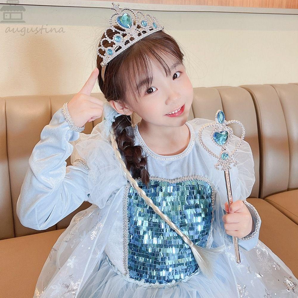 Agustina Anak Bando 3pcs/Set Lucu Indah Wig Kepang Tongkat Ajaib Putri Es Gaya Korea Hiasan Kepala Kartun Gadis Aksesoris Rambut